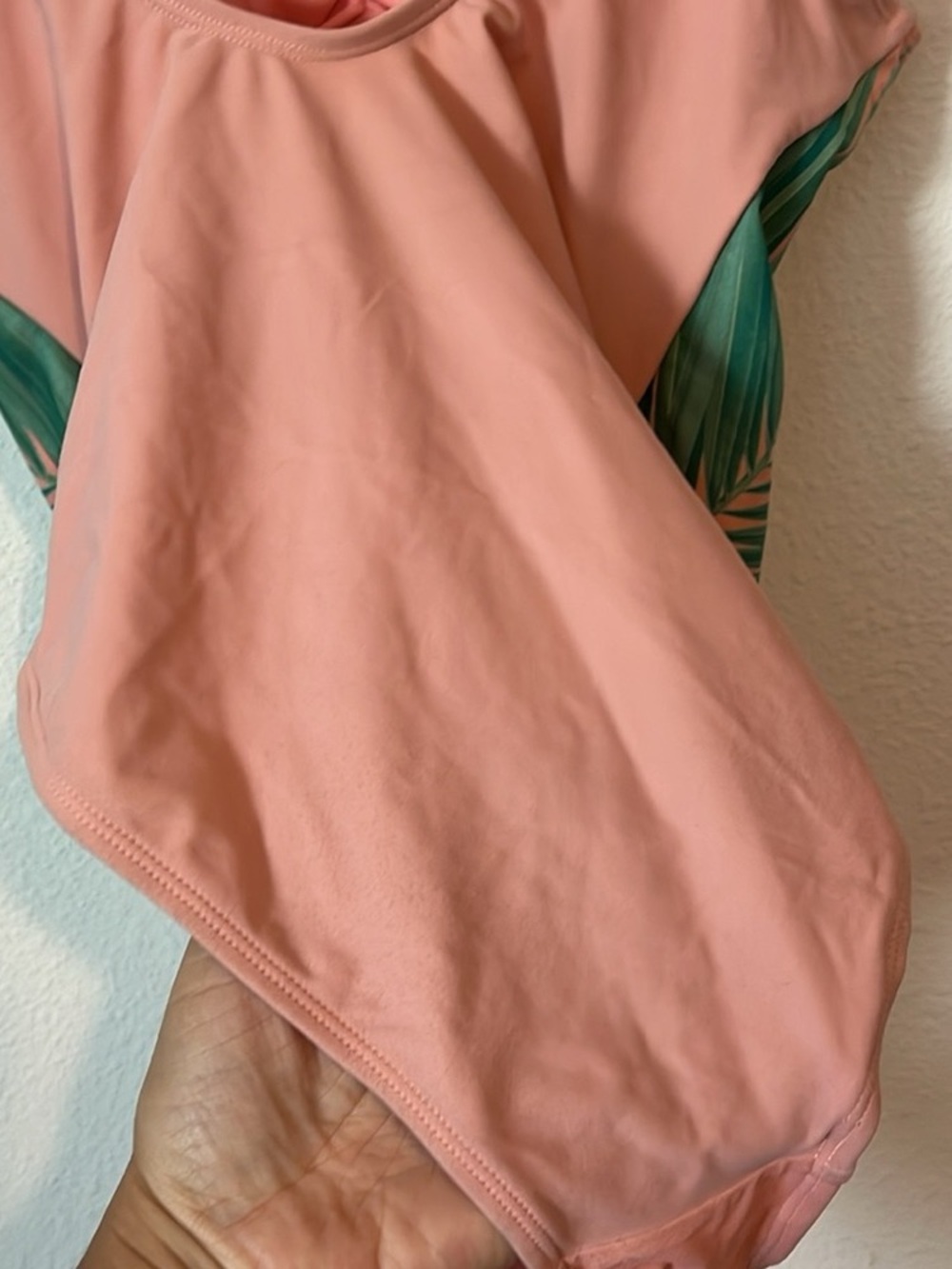 Xhilaration Pink Bodysuit with Green Tropical Back